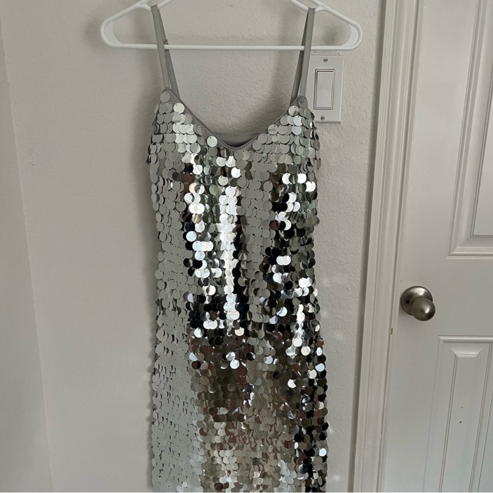 Guess Shimmering Silver Sequin Top